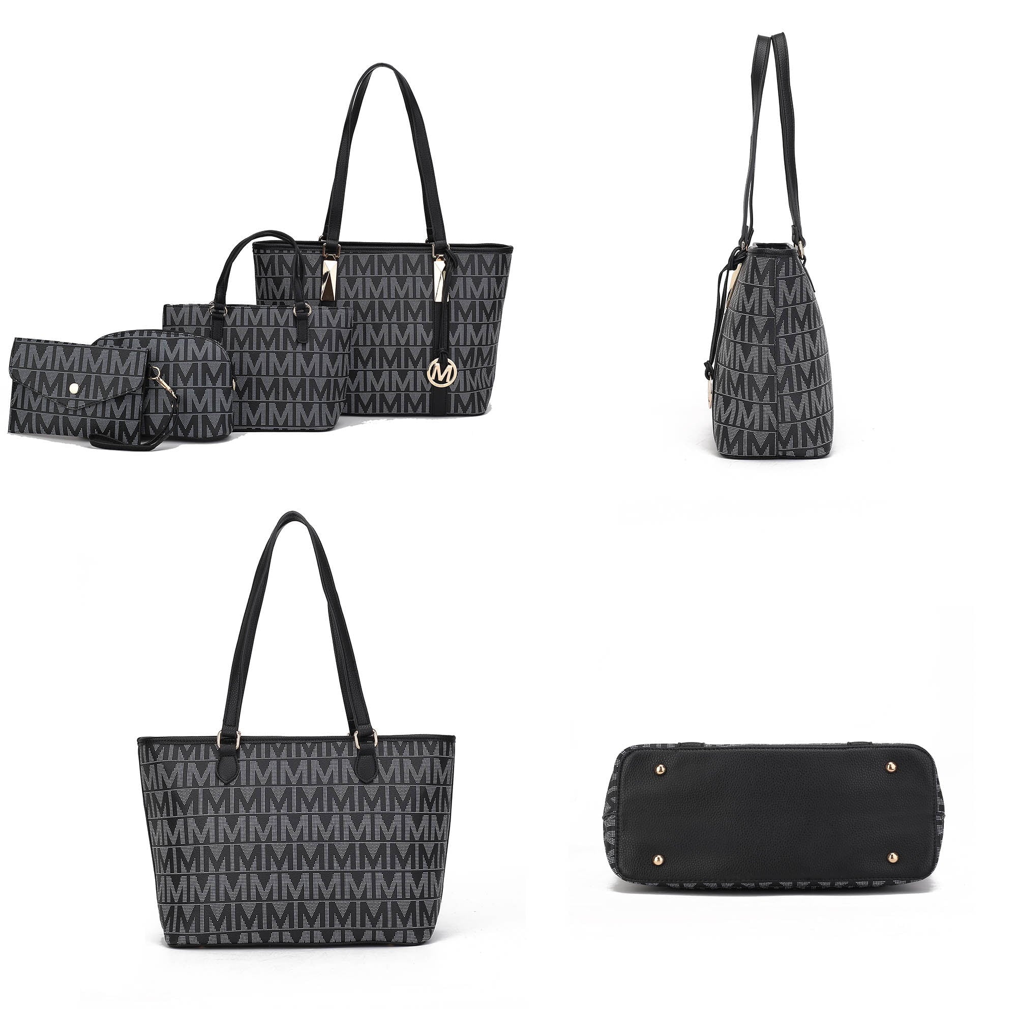 Havenly Women'S Tote Bag, Wristlet Pouch Purse, Vegan Leather Handbag 4Pcs Set by Mia K - Brown