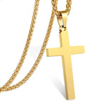 Gold Cross Necklaces for Men Boys Stainless Steel Cross Pendant Chain Catholic Religious Christian Birthday First Communion Confirmation Graduation Fathers Day Jewelry Gifts Teen Him Dad Kids
