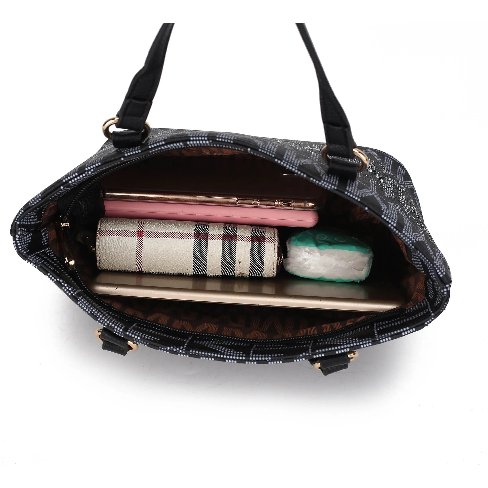 Havenly Women'S Tote Bag, Wristlet Pouch Purse, Vegan Leather Handbag 4Pcs Set by Mia K - Brown