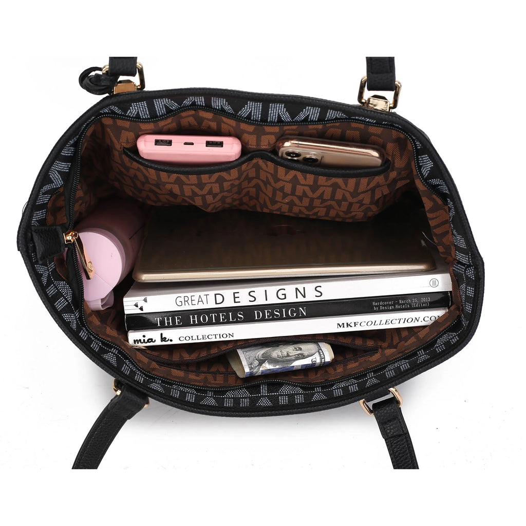 Havenly Women'S Tote Bag, Wristlet Pouch Purse, Vegan Leather Handbag 4Pcs Set by Mia K - Brown